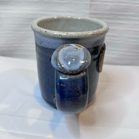 Pottery Art Coffee Mug Blue Drip Glaze "My Way or Die” with thumb placement - Picture 3 of 5